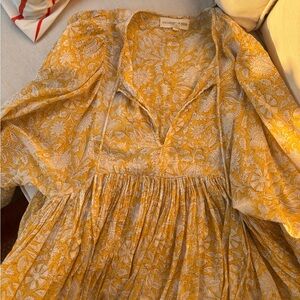 Daughters of India Yellow and Cream Mini Dress